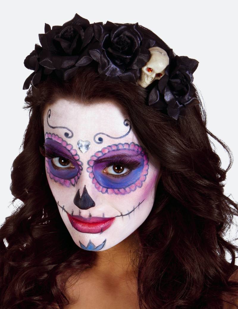 Dia de los Muertos Haarreif mit schwarzen Rosen und Totenschädel Halloween-Accessoire schwarz-beige von BOLAND BV