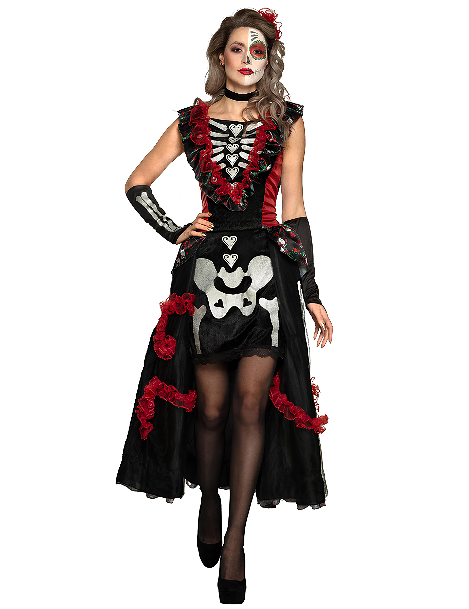 Día de los Muertos-Kostüm für Damen Halloweenkostüm schwarz-rot Día de los Muertos-Kostüm für Damen Halloweenkostüm schwarz-rot von BOLAND BV