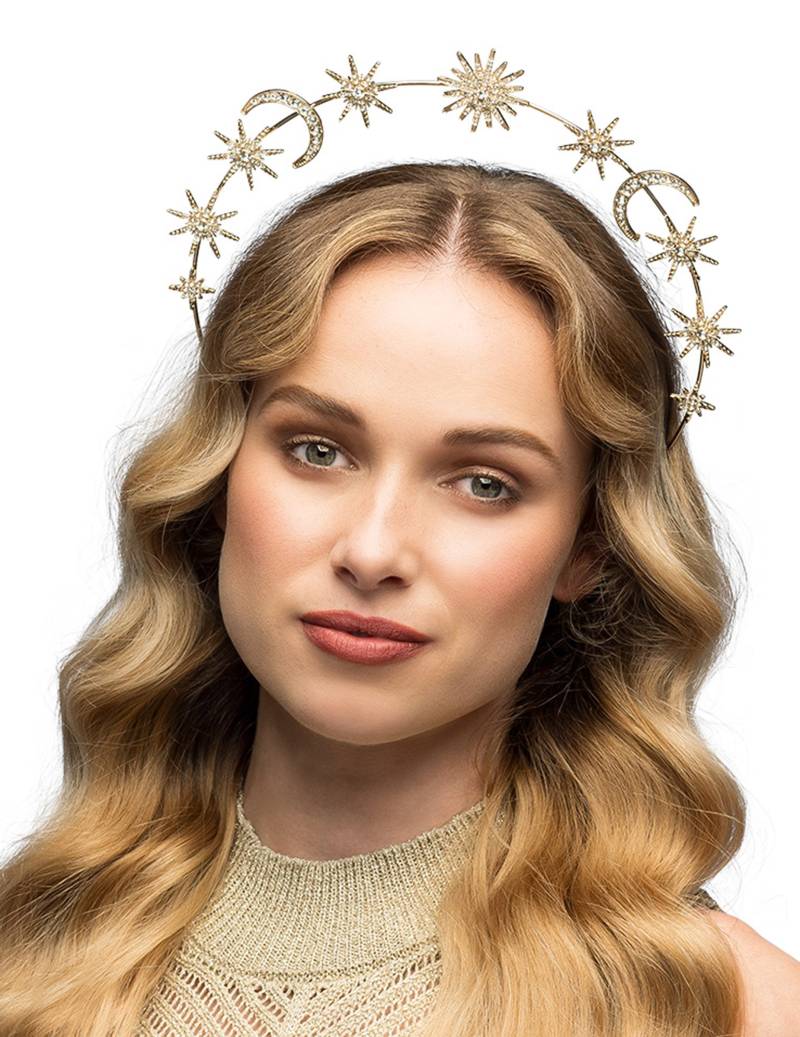 Diadem Sonne Mond Sterne Tiare Metallisch Erwachsene goldfarben von BOLAND BV