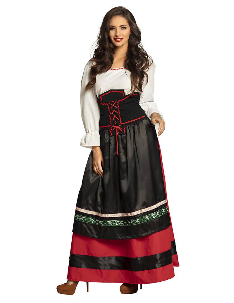 Dirndl Lang Damen Kostüm bayerisch rot-schwarz-weiß von BOLAND BV
