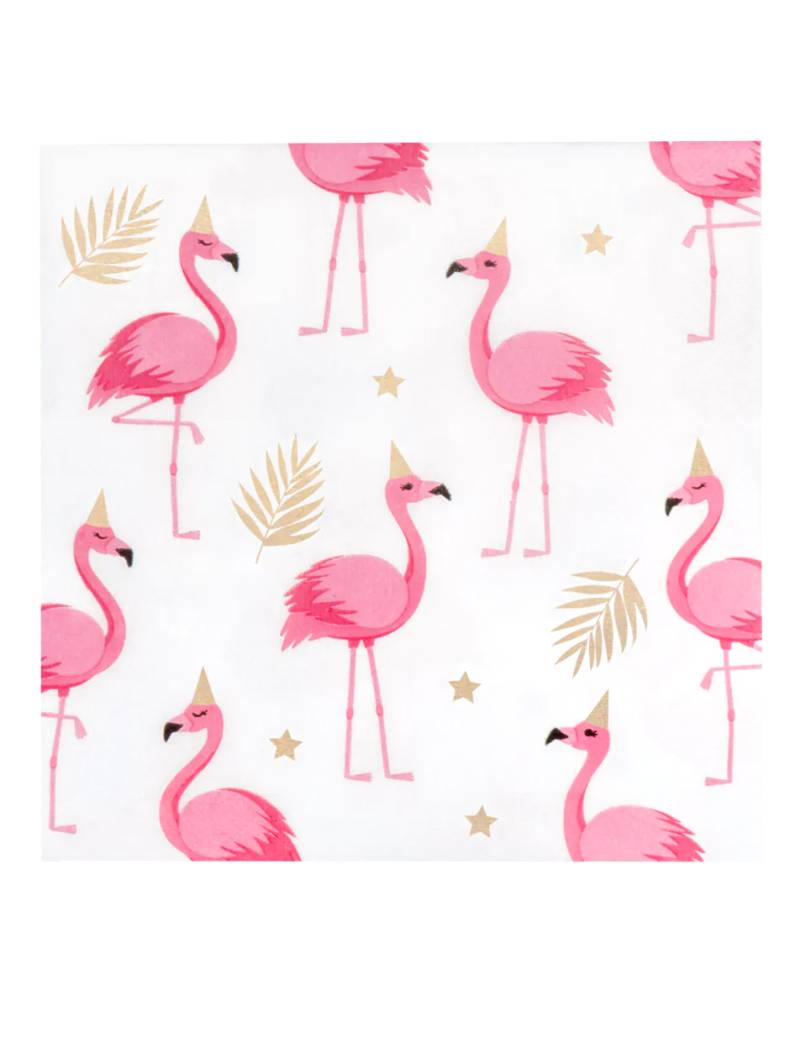 Flamingo-Servietten Tropen 20 Stück weiß-gold-pink 33 x 33 cm von BOLAND BV