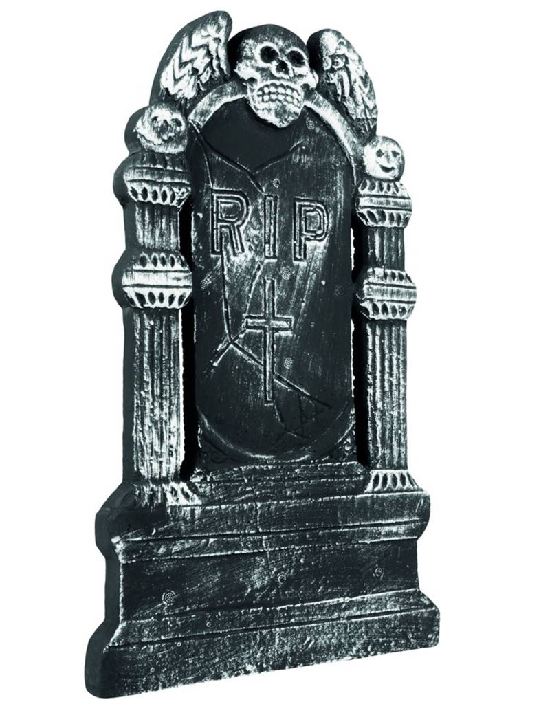 Friedhof Grabstein Geflügelter Totenschädel Halloween Party-Deko grau 50x30cm von BOLAND BV