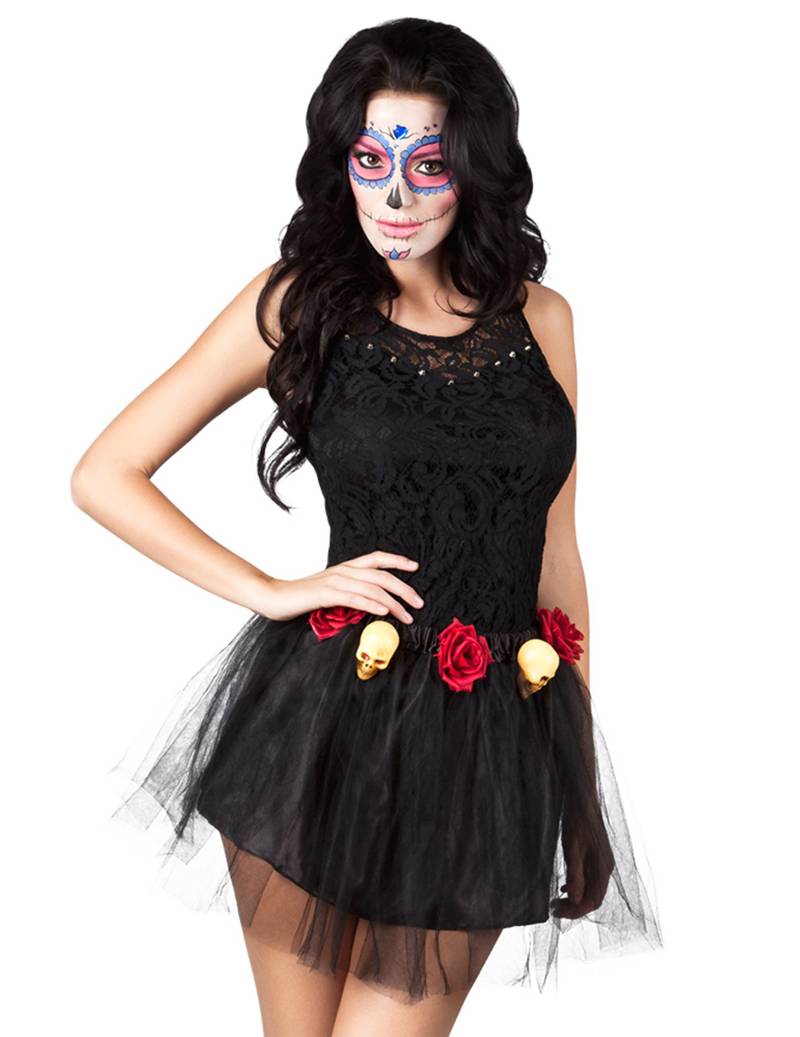 Halloween-Tutu Totenköpfe und Rosen schwarz-gelb-rot von BOLAND BV
