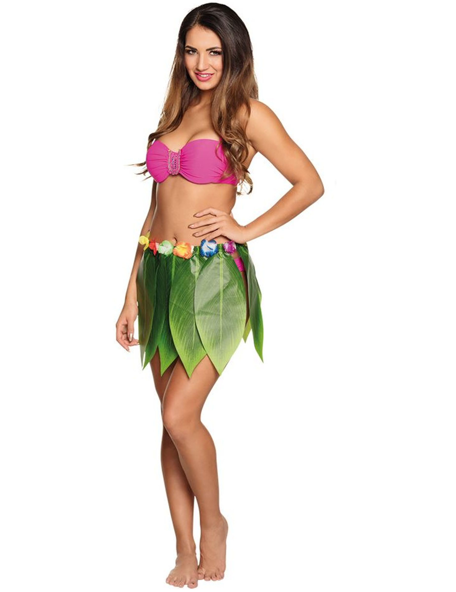 Hawaii Blätter-Rock Kostüm-Zubehör grün-bunt von BOLAND BV