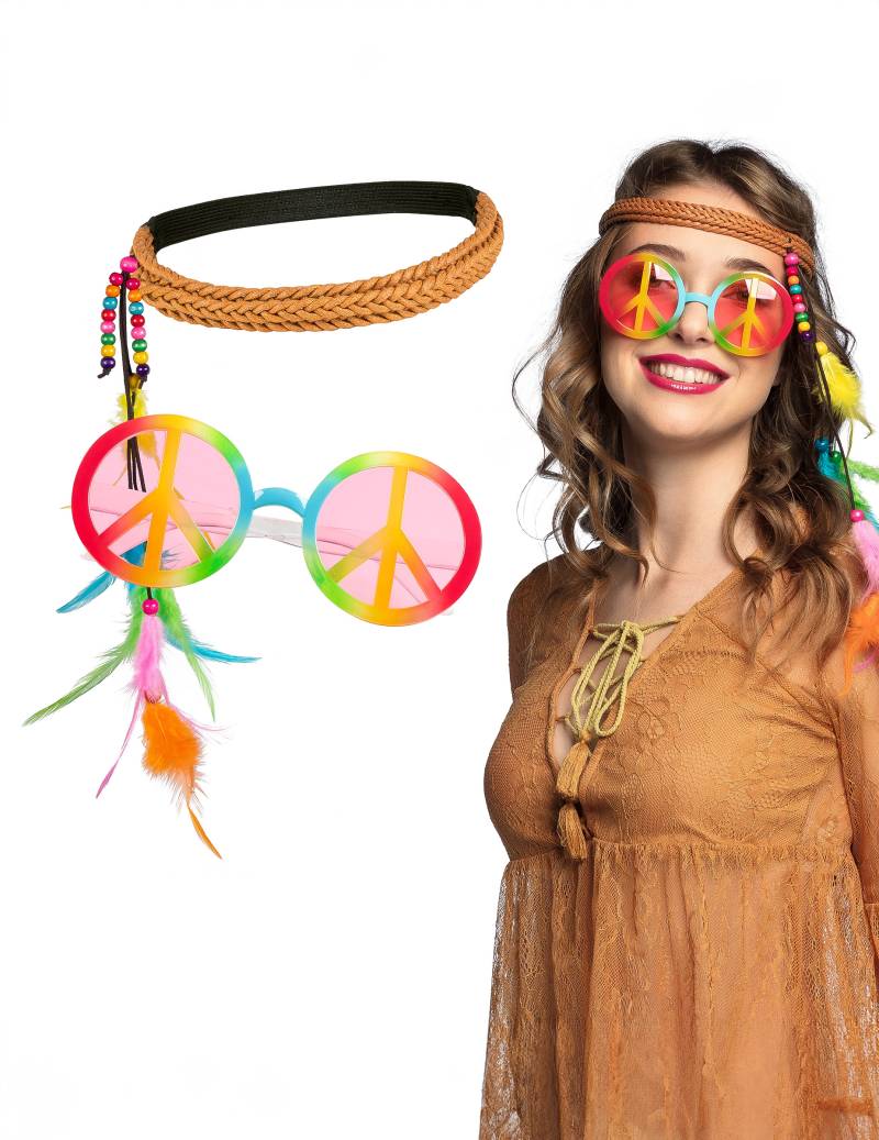 Hippie Set für Erwachsene Haarband Brille bunt von BOLAND BV
