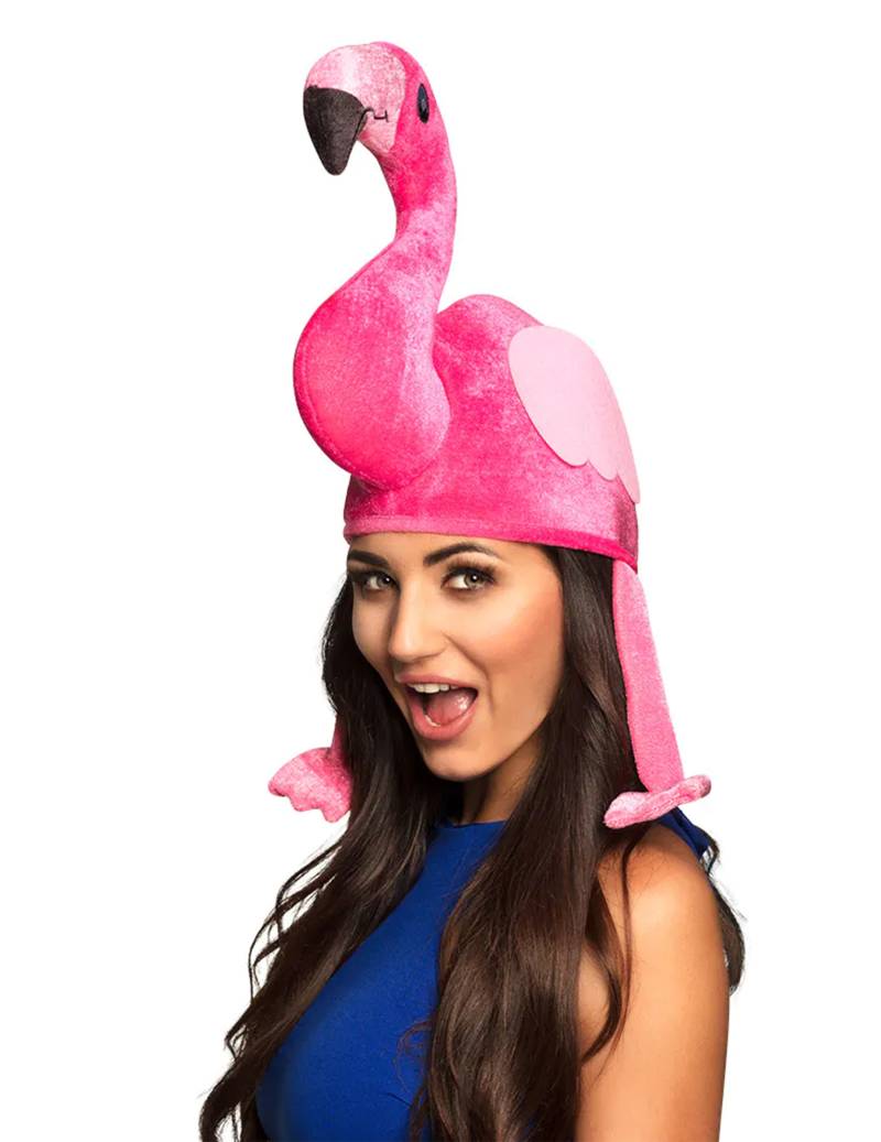 Humorvoller Flamingo-Hut für Erwachsene pink-schwarz-gelb von BOLAND BV