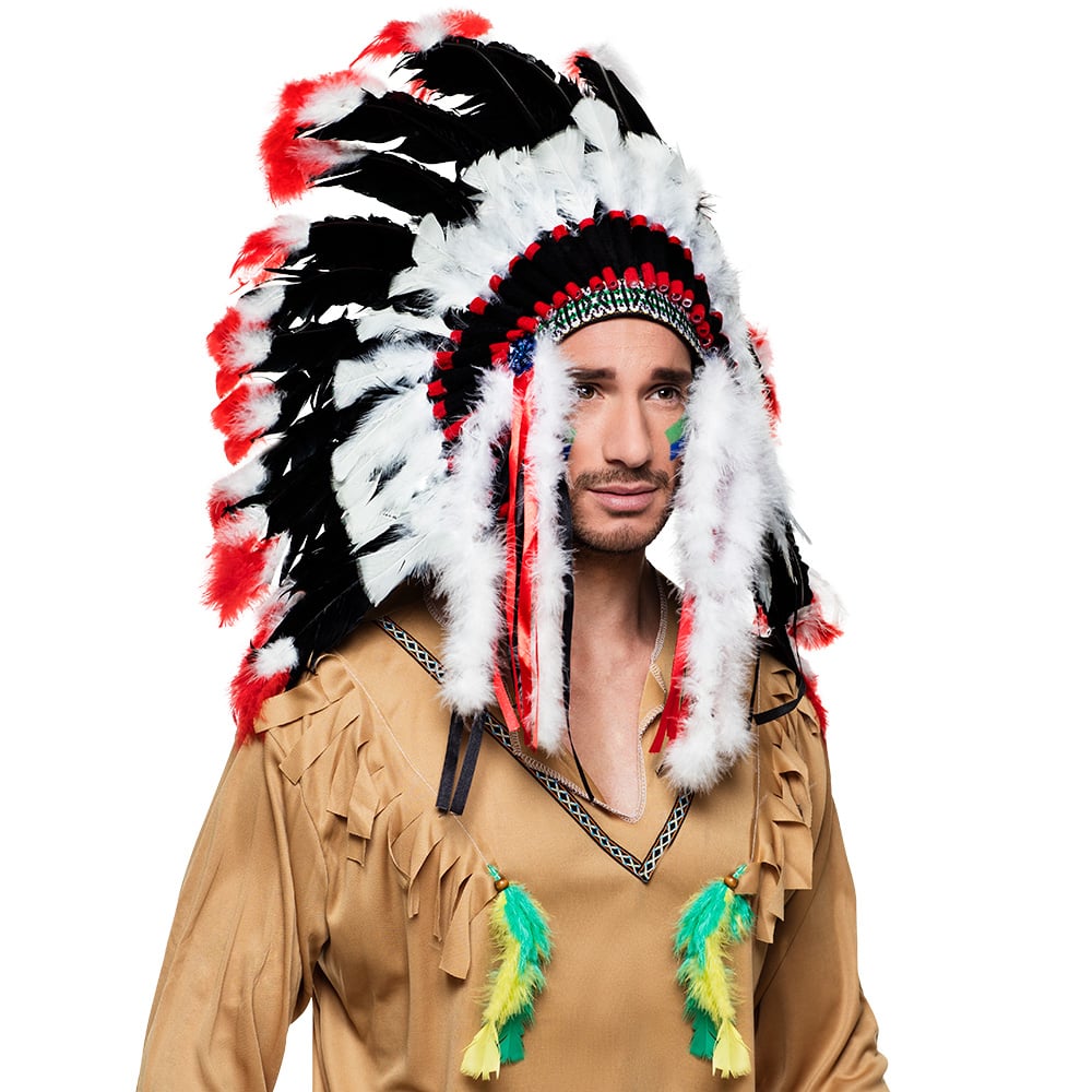 Indianer-Kopfschmuck Häuptlingsfedern schwarz-weiss-rot Indianer-Kopfschmuck Häuptlingsfedern schwarz-weiss-rot von BOLAND BV