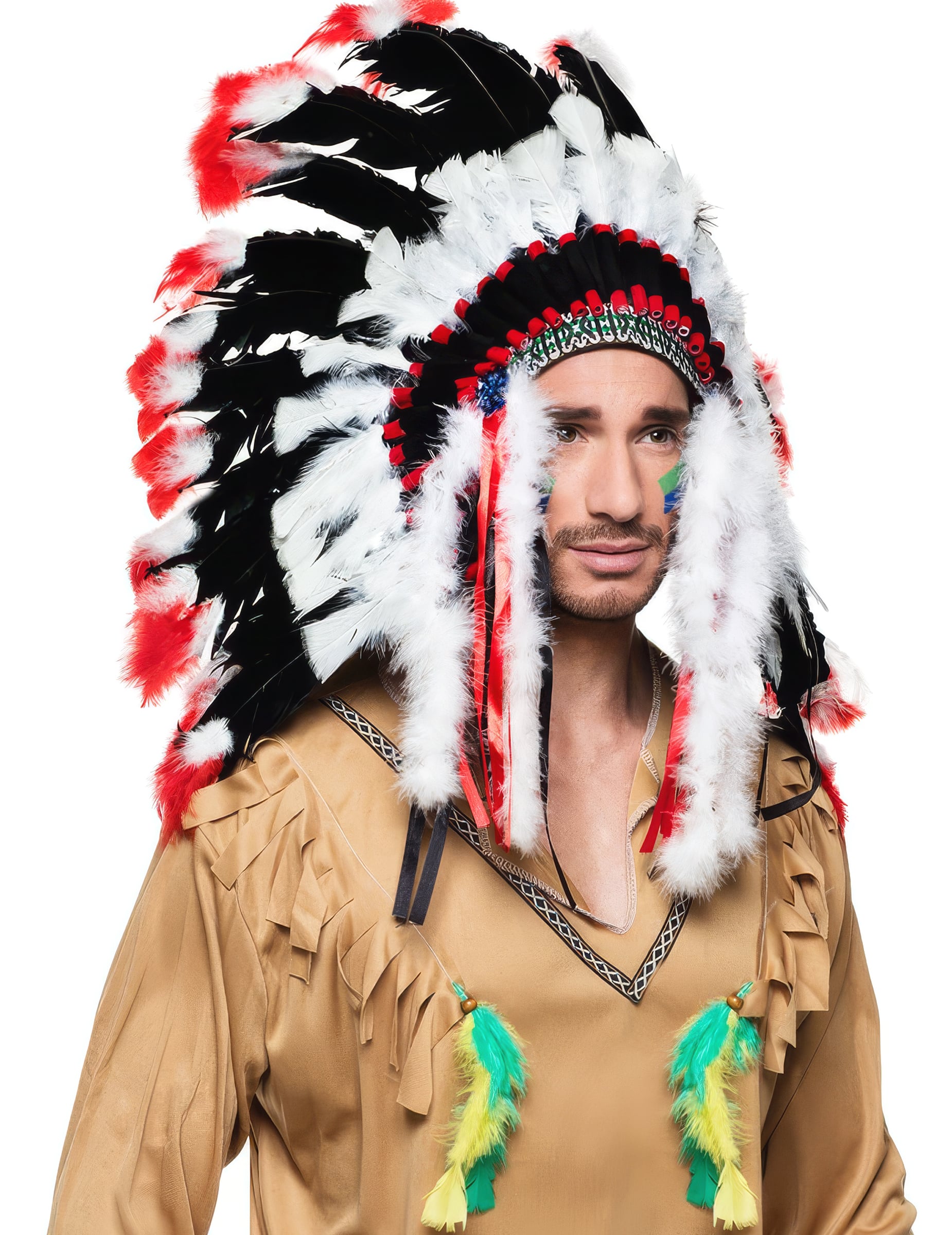 Indianer-Kopfschmuck Häuptlingsfedern schwarz-weiss-rot von BOLAND BV