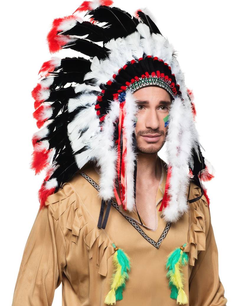 Indianer-Kopfschmuck Häuptlingsfedern schwarz-weiss-rot von BOLAND BV