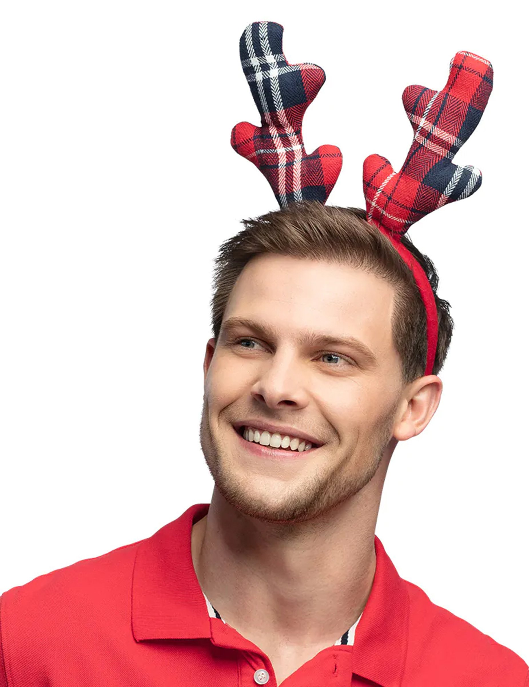 Karierter Haarreif mit Rentiergeweih für Erwachsene Rot Schwarz von BOLAND BV