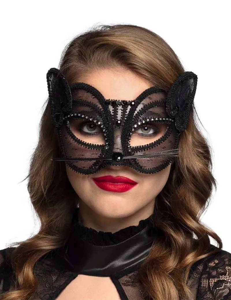 Katzen Maske Halbmaske für Damen schwarz von BOLAND BV