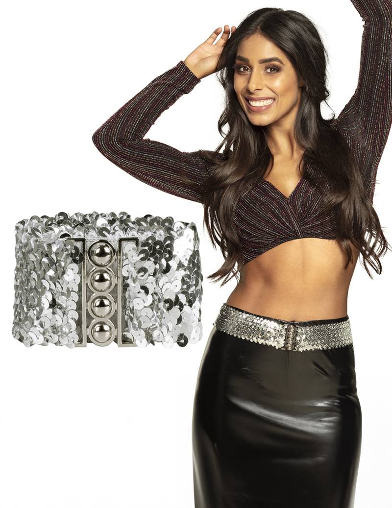 Pailletten-Gürtel Accessoire für Damen Fasching silber von BOLAND BV