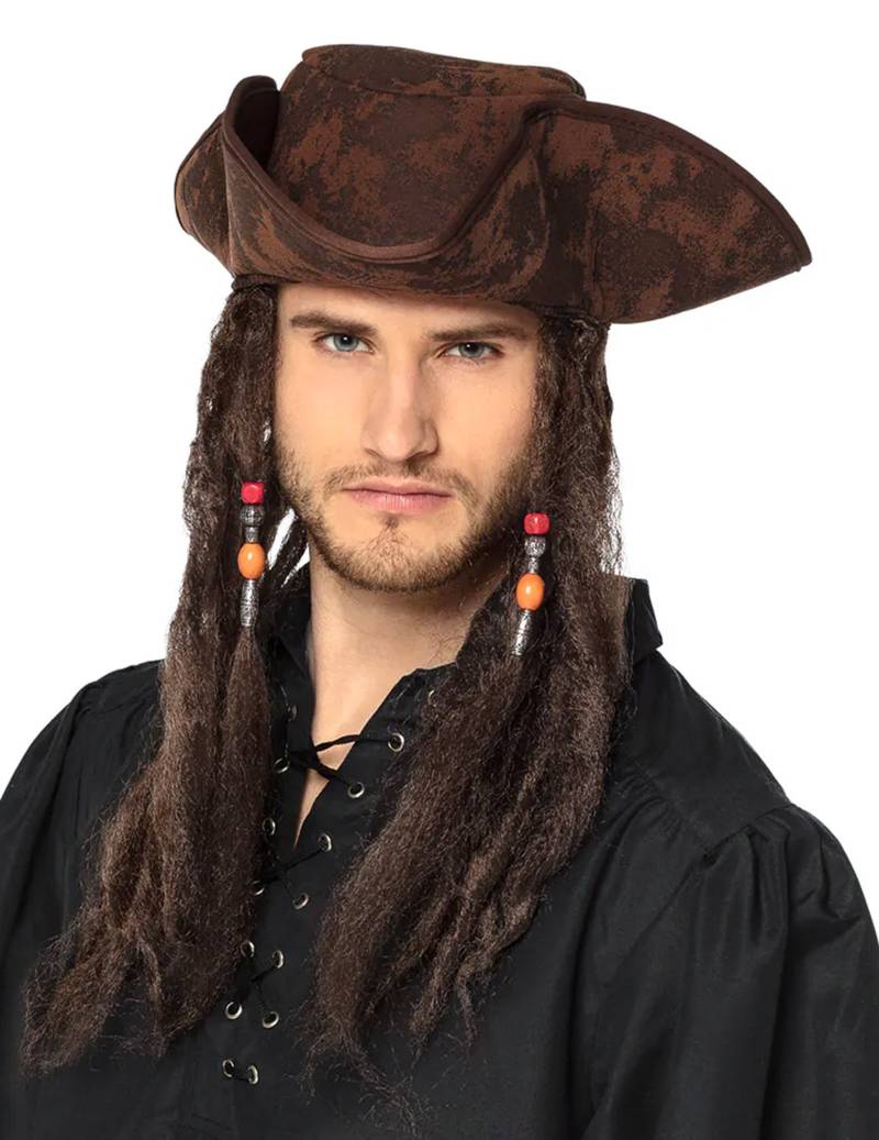 Piraten-Kapitän-Hut mit Dreadlocks braun von BOLAND BV