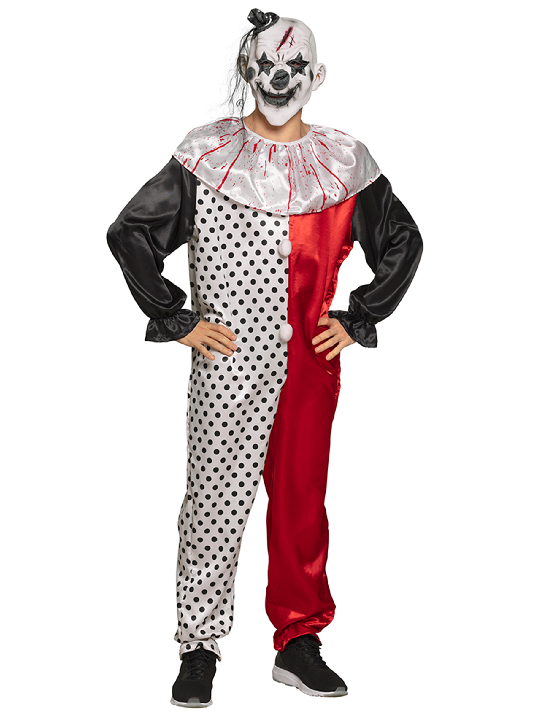 Psycho-Clownkostüm für Herren Halloweenkostüm rot-weiss-schwarz von BOLAND BV