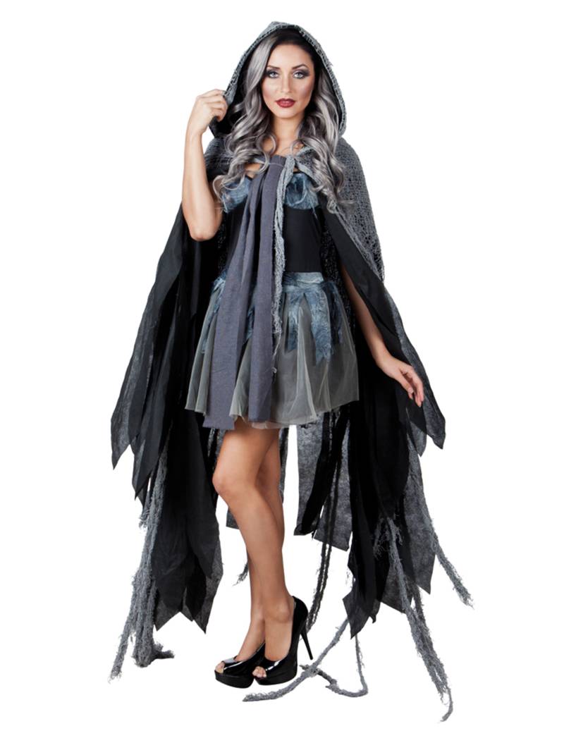 Schauriger Geisterumhang Halloween-Fetzenmantel schwarz-grau 150cm von BOLAND BV