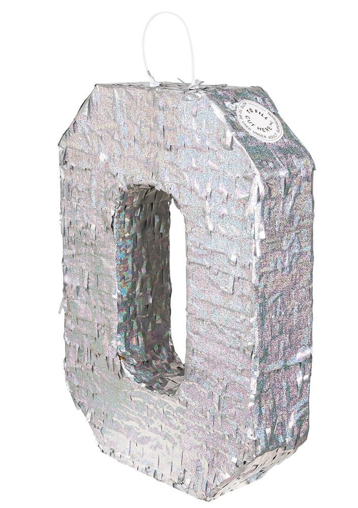 Silberne Hologramm Piñata Zahl 0, 40 x 28 x 8 cm für Partys von BOLAND BV