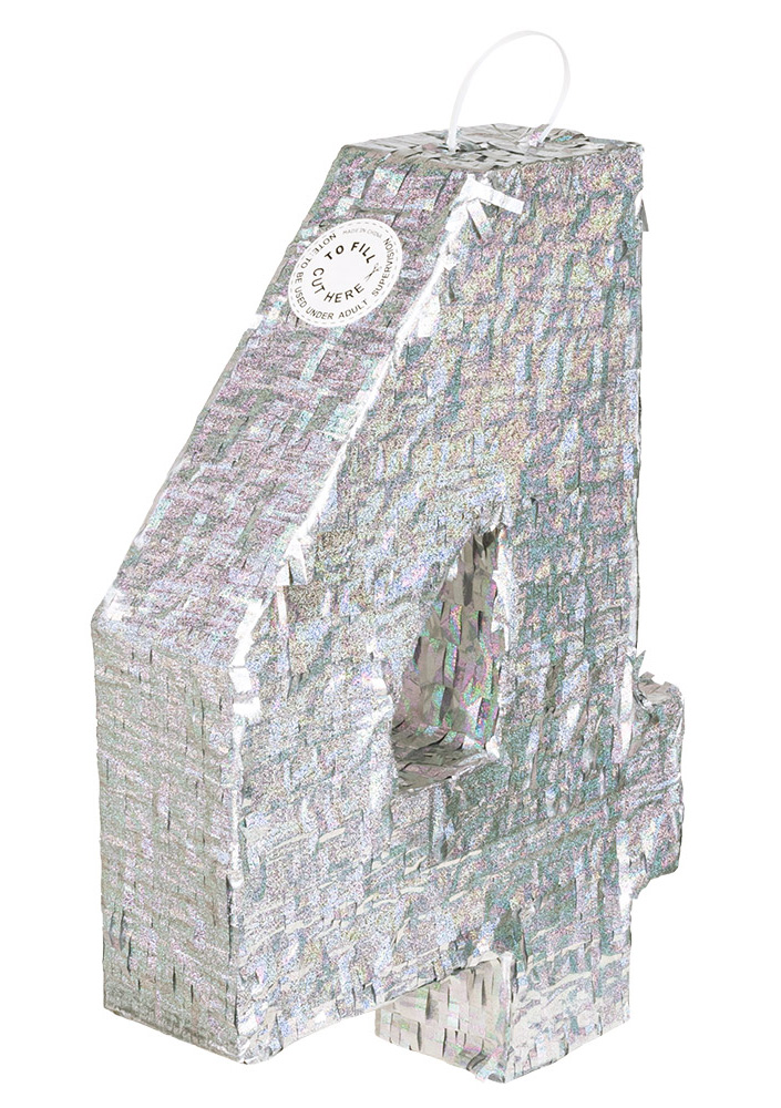 Silberne Hologramm-Pinata Zahl 4 – 40x28x8cm Party-Deko Silberne Hologramm-Pinata Zahl 4 – 40x28x8cm Party-Deko von BOLAND BV