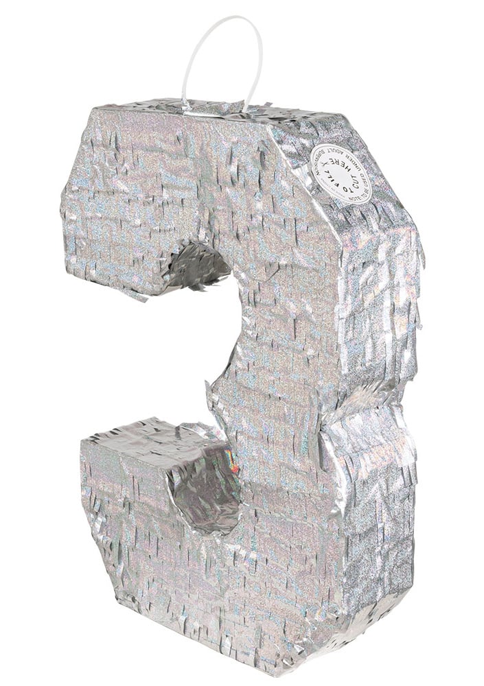 Silberne Holographische Piñata Zahl 3 - 40x28x8 cm für Geburtstagsfeiern Silberne Holographische Piñata Zahl 3 - 40x28x8 cm für Geburtstagsfeiern von BOLAND BV