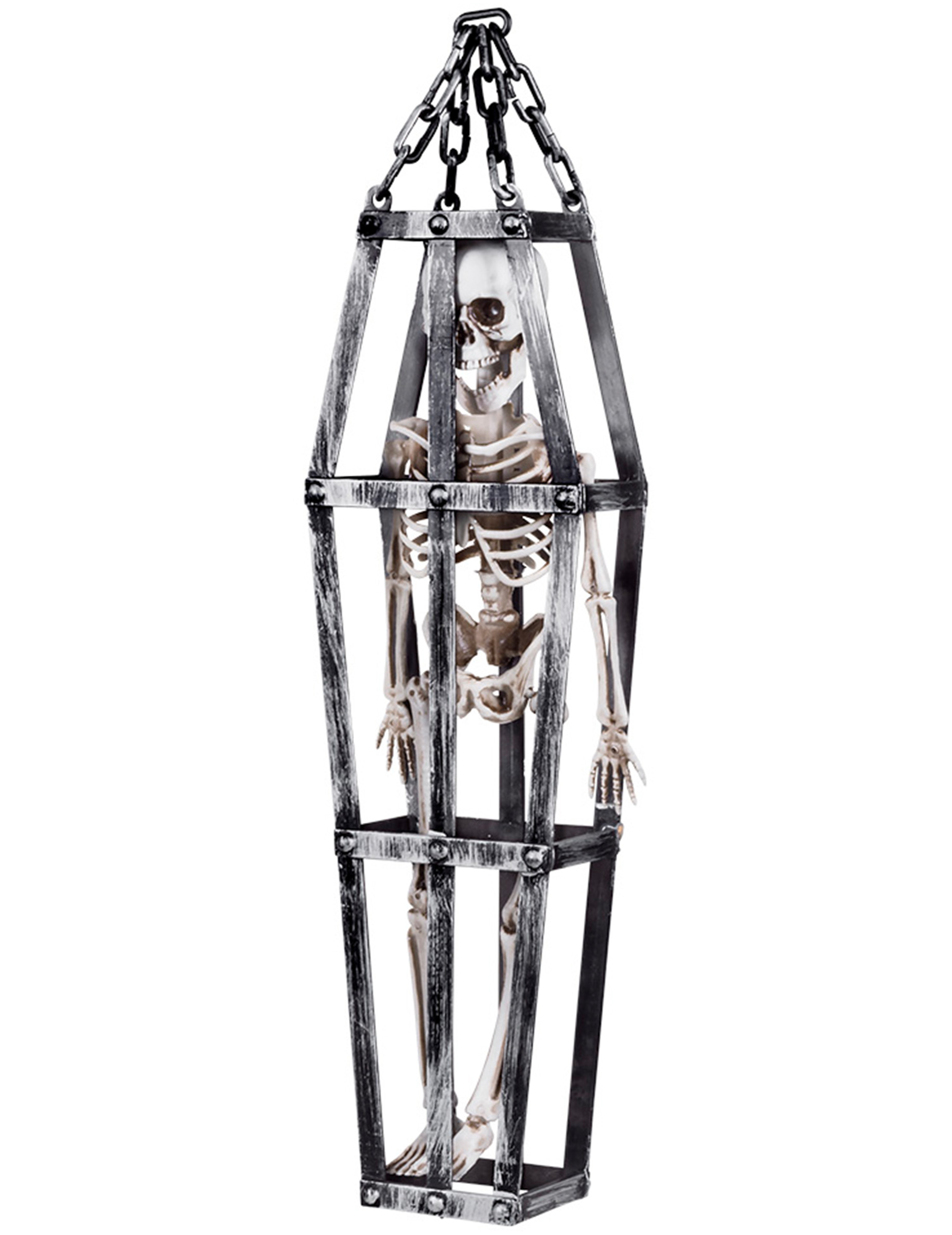 Skelett-Hängedeko im Käfig Halloween-Deko grau 50 cm von BOLAND BV