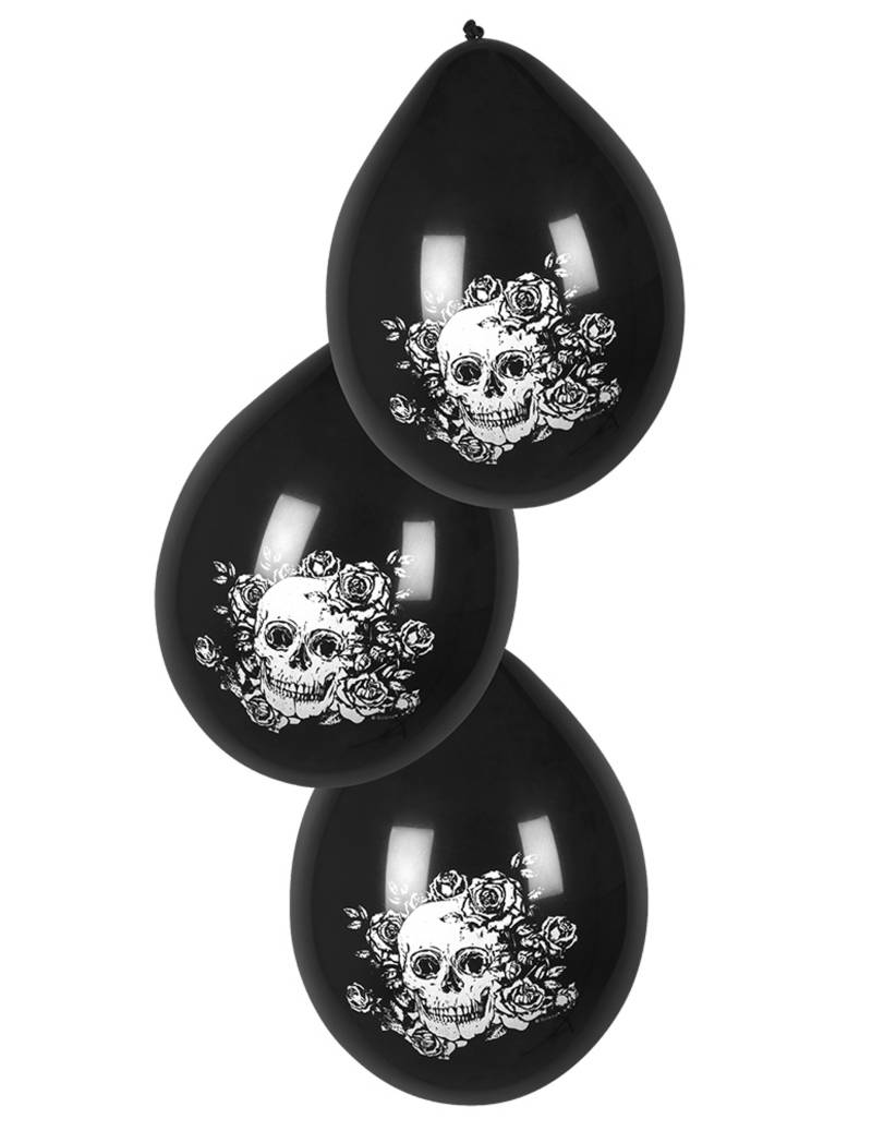 Skelett-Lutfballons mit Blumen Halloween-Deko 6 Stück schwarz-weiss von BOLAND BV