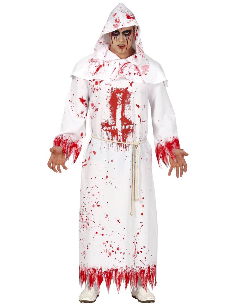 Blutiges Mönchkostüm für Herren Halloween-Kostüm weiss-rot von FIESTAS GUIRCA, S.L.