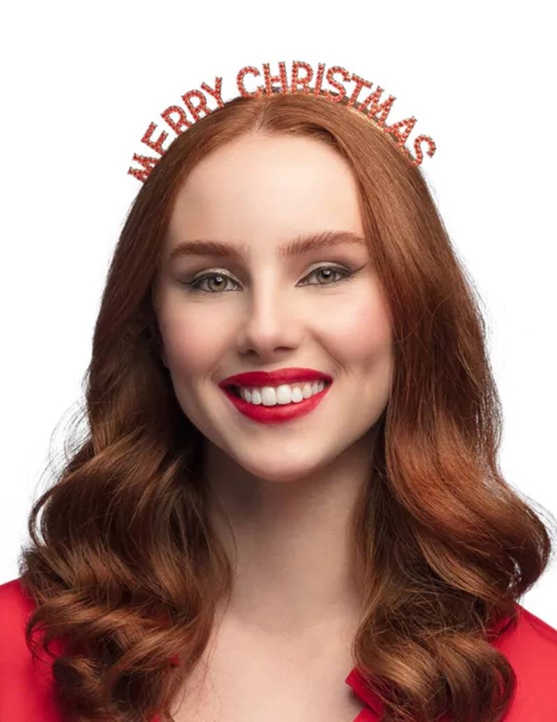 Strass Haarreif Merry Christmas für Erwachsene Rot von BOLAND BV