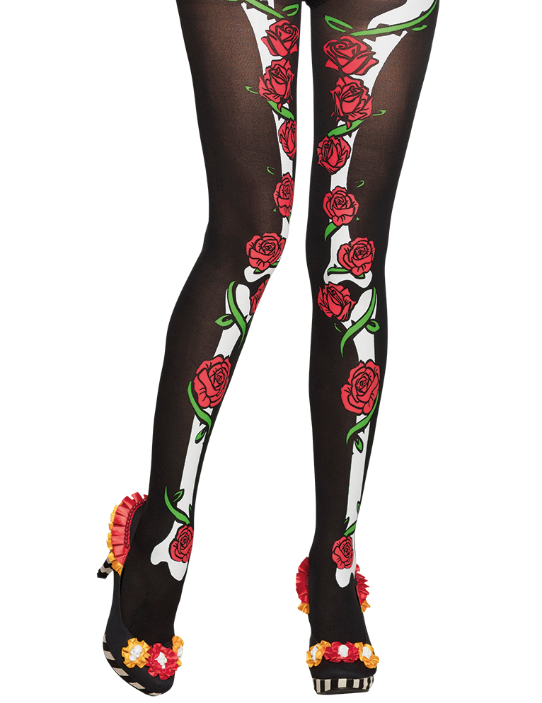 Strumpfhose Día de los Muertos Halloween-Accessoire schwarz-rot von BOLAND BV