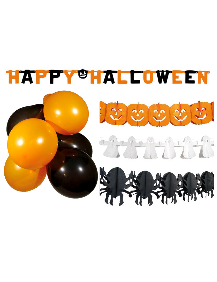 Süsses Halloween Party-Deko Set 14-teilig orange-weiss-schwarz von BOLAND BV