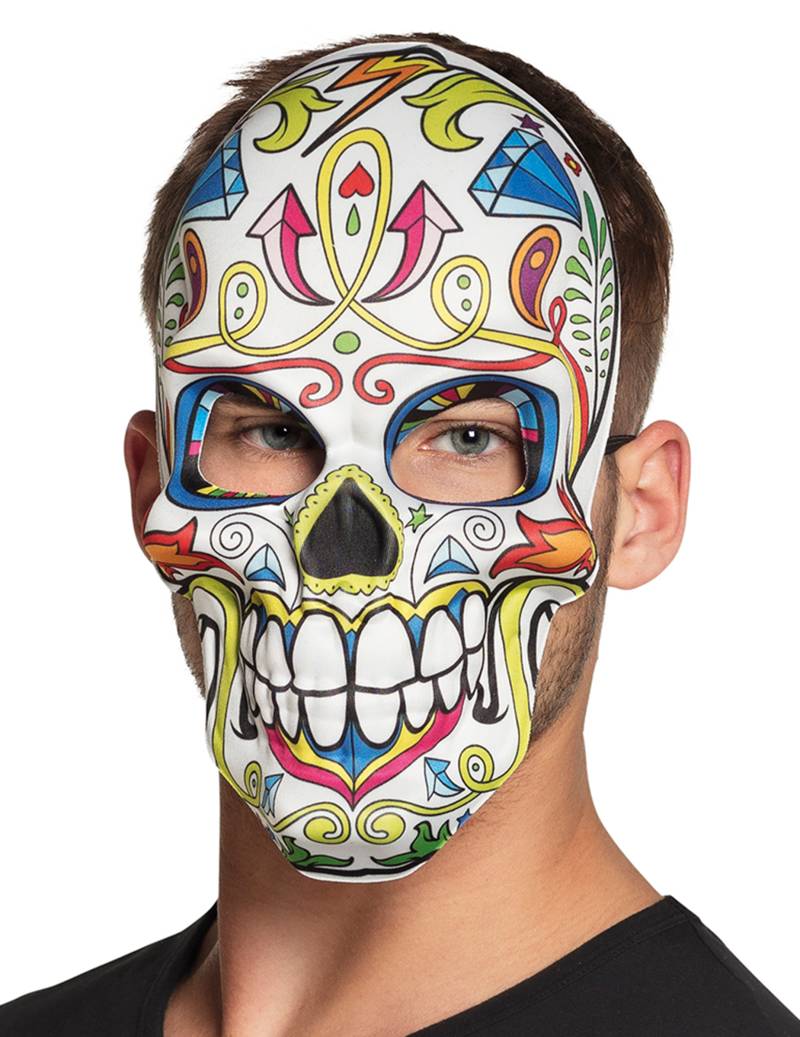 Tag der Toten Maske Sugar Skull Maske weiss-bunt von BOLAND BV