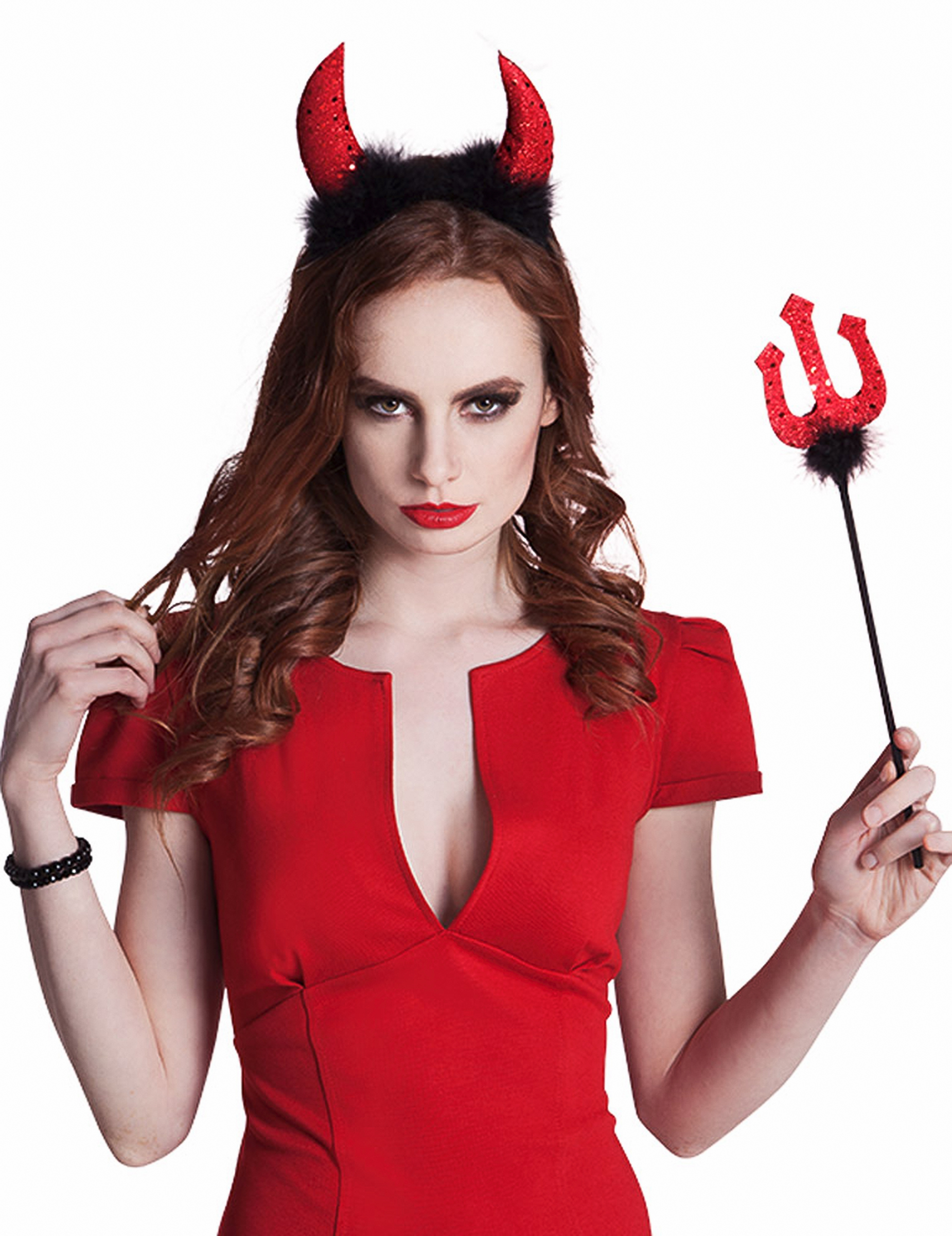Teufelin Kostüm-Set Halloween Dreizack und Hörner rot-schwarz Teufelin Kostüm-Set Halloween Dreizack und Hörner rot-schwarz von BOLAND BV