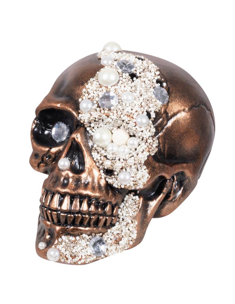 Totenkopf-Dekofigur mit Diamanten Partydeko Halloween bronze-weiss 16x15x21 cm von BOLAND BV