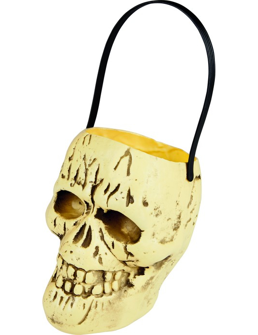 Totenkopf Eimer Halloween Party-Deko beige-schwarz 17x15cm von BOLAND BV