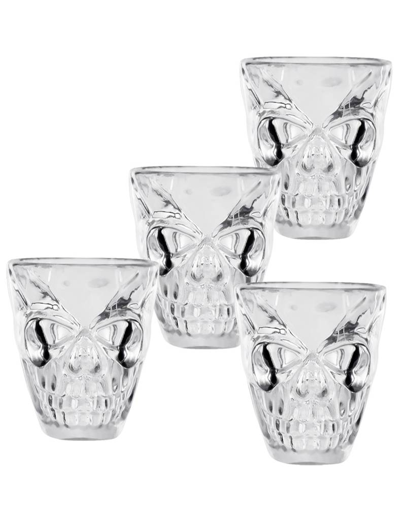 Totenkopf-Shotgläser Halloween-Deko 4 Stück glasklar 50 ml von BOLAND BV