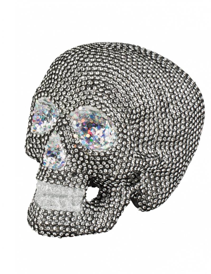 Totenschädel mit Schmucksteinen Halloween-Partydeko silber 19 x 15cm von BOLAND BV