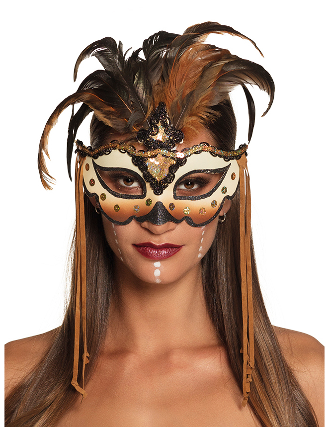 Voodoo-Augenmaske Halloween-Accessoire braun-schwarz von BOLAND BV