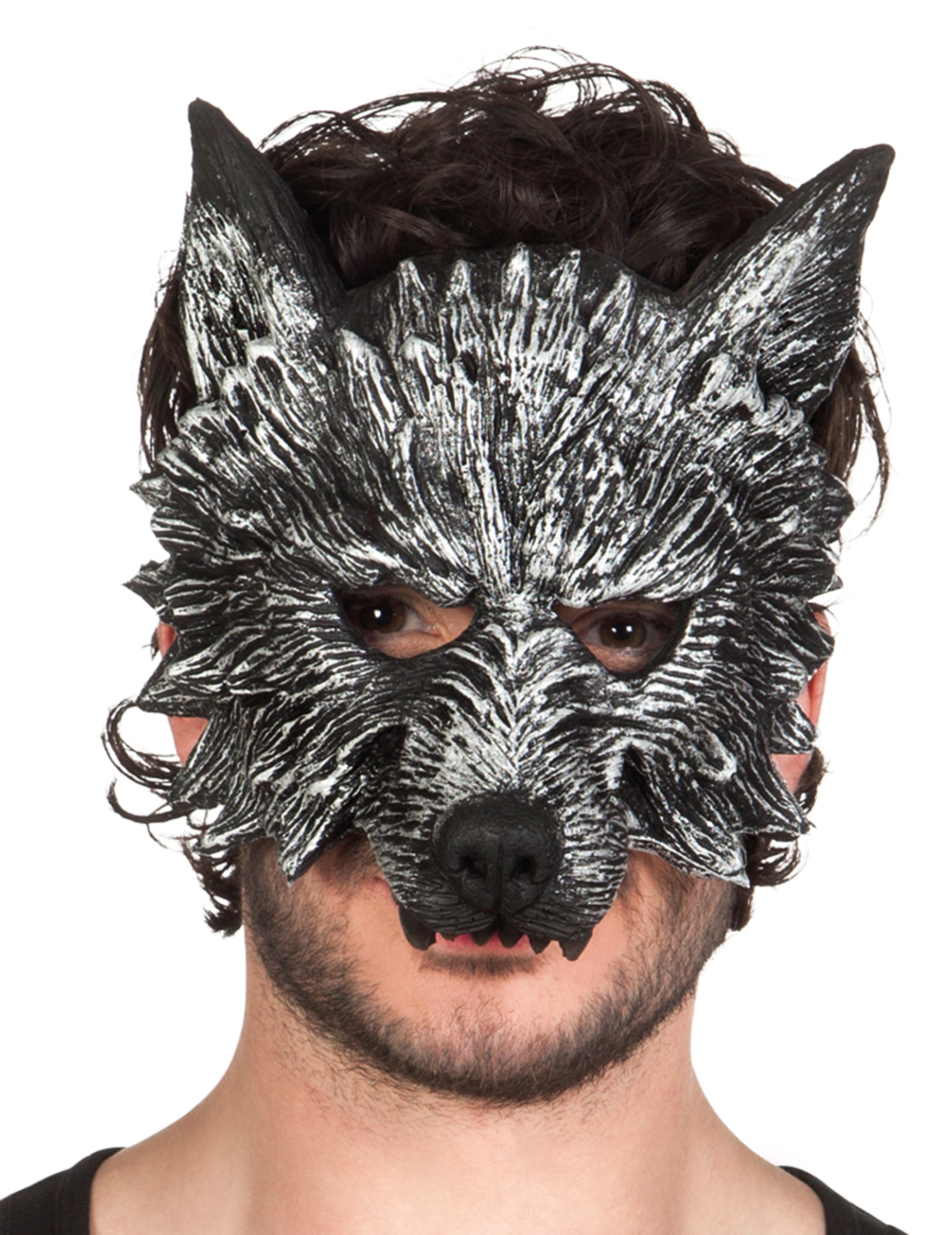 Werwolf Halbmaske Halloween für Erwachsene schwarz-weiss von BOLAND BV