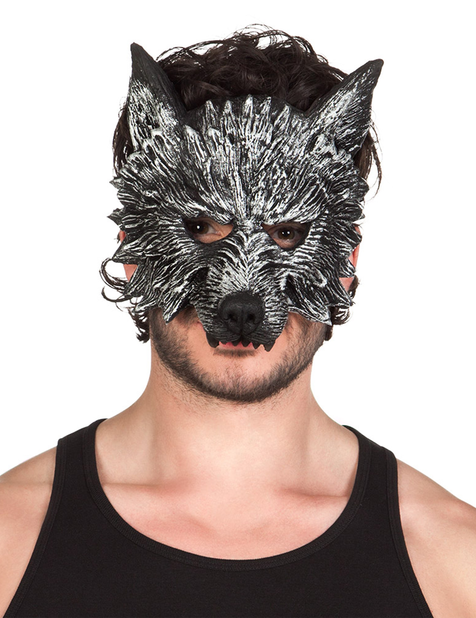 Werwolf Halbmaske Halloween für Erwachsene schwarz-weiss von BOLAND BV