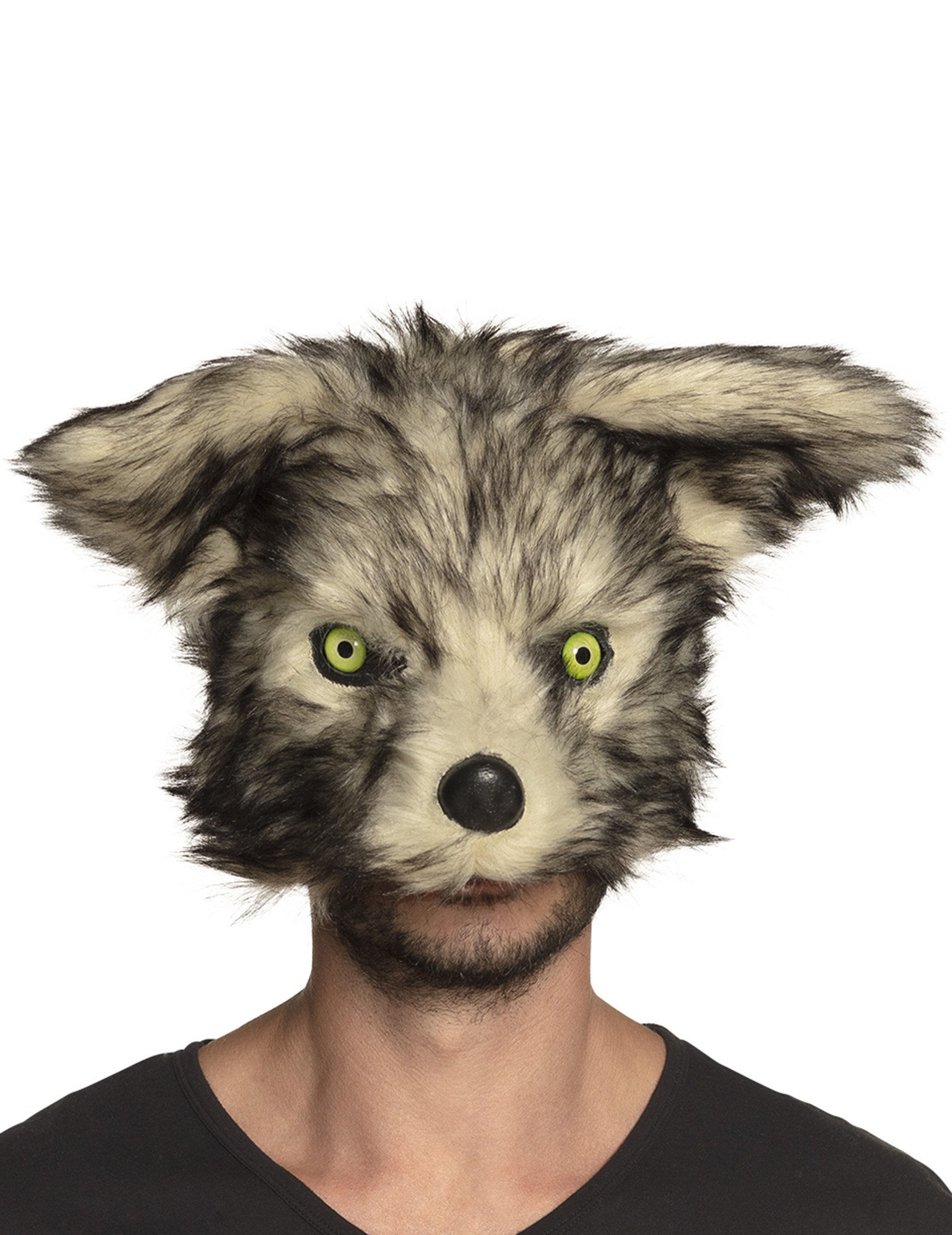 Werwolf-Maske mit Plüsch Halloween-Maske grau-beige von BOLAND BV