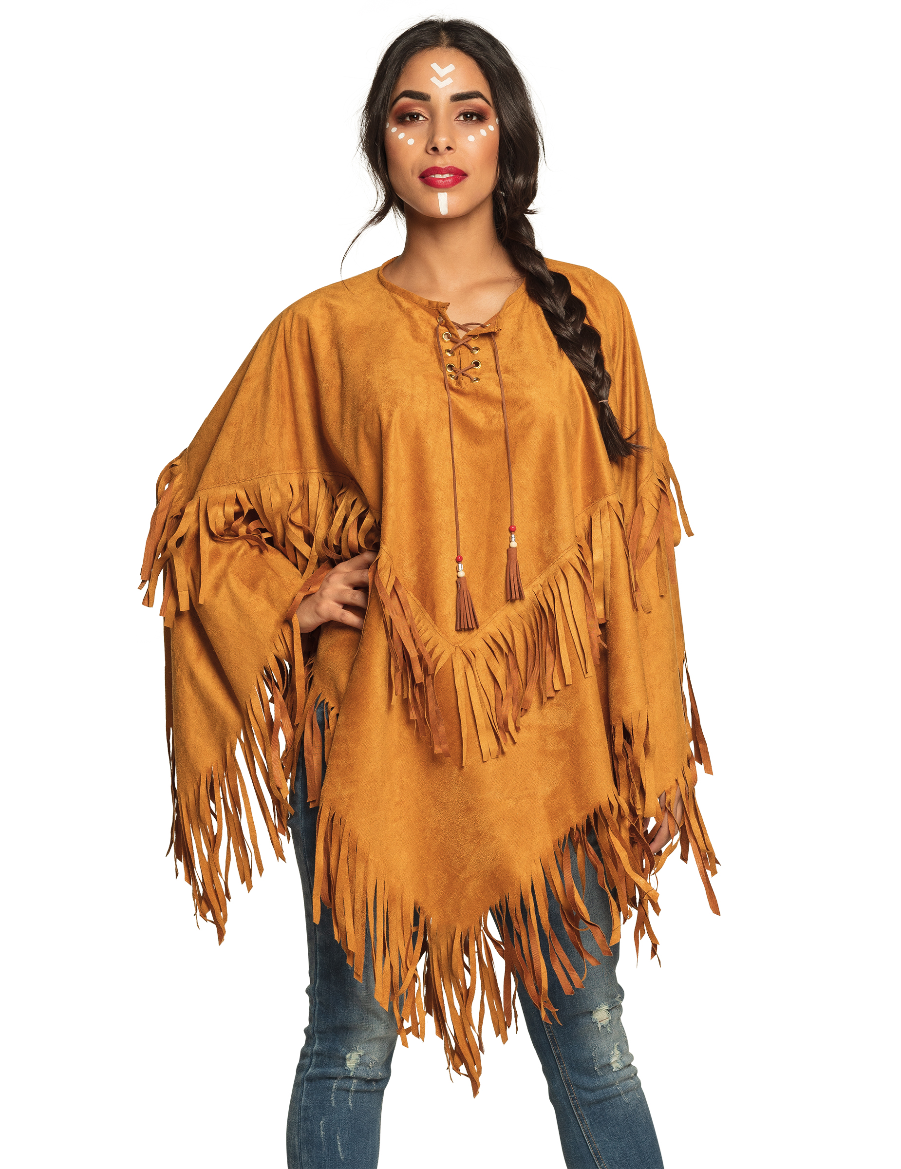 Western-Poncho mit Fransen für Damen braun Western-Poncho mit Fransen für Damen braun von BOLAND BV