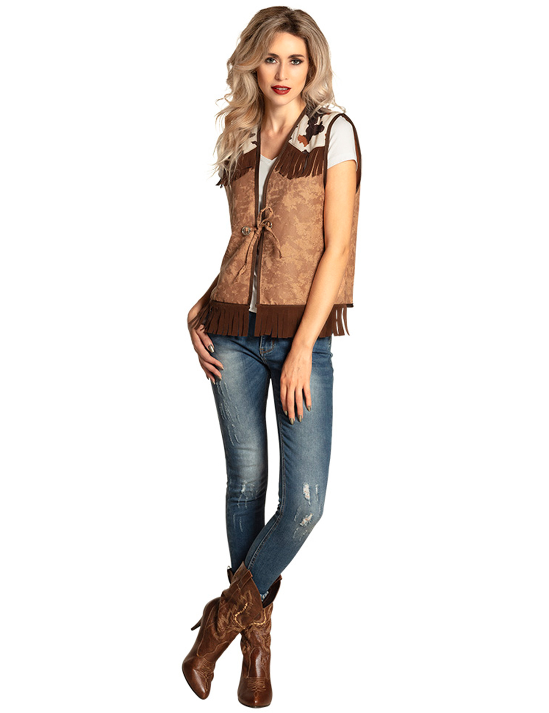 Wilde Cowgirl-Weste für Damen braun-beigefarben Wilde Cowgirl-Weste für Damen braun-beigefarben von BOLAND BV