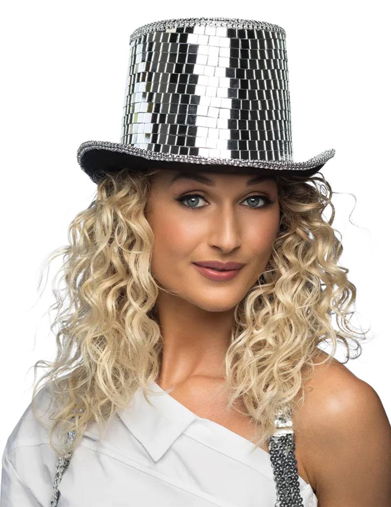 Zylinder Diskokugel Zylinderhut Disco für Erwachsene silber von BOLAND BV