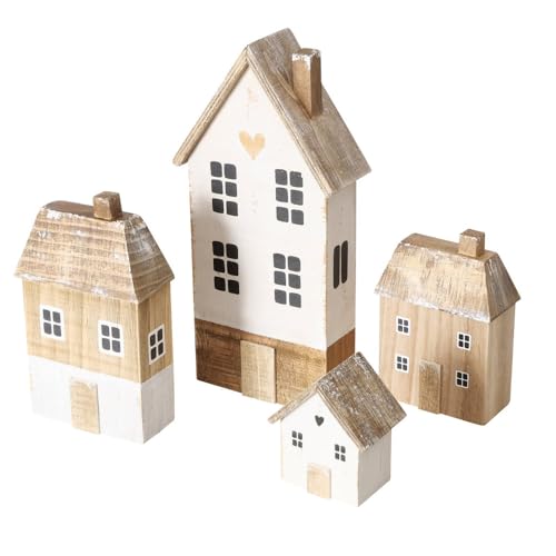 4tlg. Dekohaus LUNDHOLM braun weiß Natur aus Holz Shabby Holzhaus (4 Größen) von BOLTZE