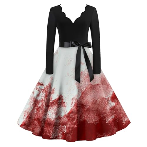 BOLUOBAO Halloween Damen Kleid Gothic Kleidung Cosplay Hepburn Kleider KostüMe Blutiges Horror Leicht Blutigem Bedrucktes von BOLUOBAO