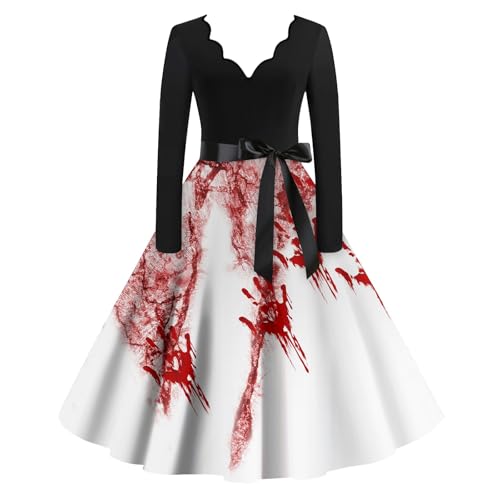 BOLUOBAO Halloween Damen Kleid Gothic Kleidung Cosplay Hepburn Kleider KostüMe Blutiges Horror Leicht Blutigem Bedrucktes von BOLUOBAO