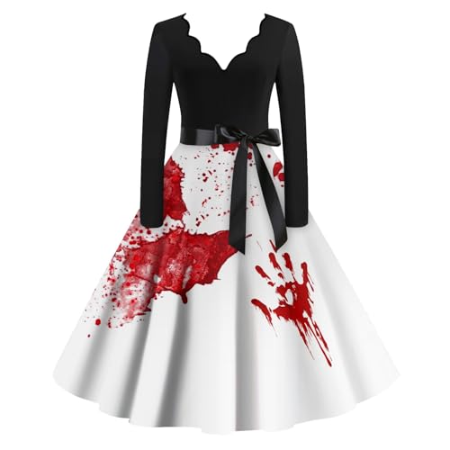 BOLUOBAO Halloween Damen Kleid Gothic Kleidung Cosplay Hepburn Kleider KostüMe Blutiges Horror Leicht Blutigem Bedrucktes von BOLUOBAO