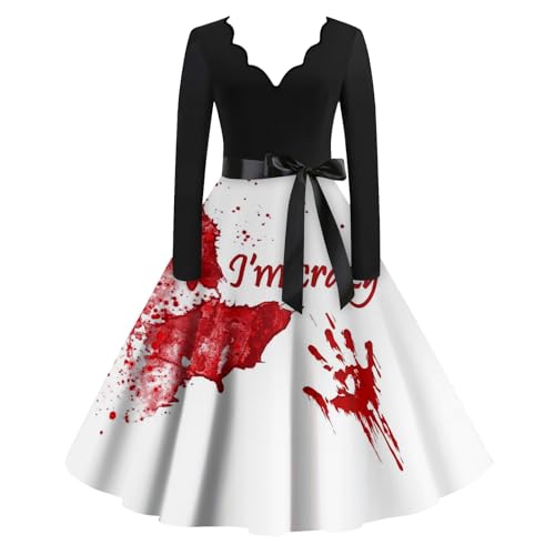 BOLUOBAO Halloween Damen Kleid Gothic Kleidung Cosplay Hepburn Kleider KostüMe Blutiges Horror Leicht Blutigem Bedrucktes von BOLUOBAO