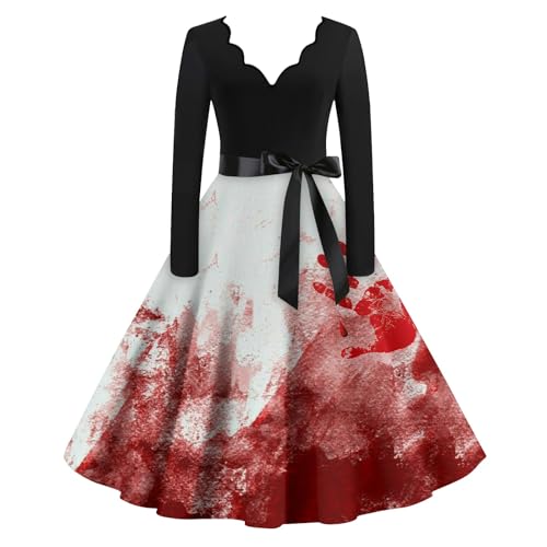 BOLUOBAO Halloween Damen Kleid Gothic Kleidung Cosplay Hepburn Kleider KostüMe Blutiges Horror Leicht Blutigem Bedrucktes von BOLUOBAO