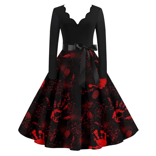 BOLUOBAO Halloween Damen Kleid Gothic Kleidung Cosplay Hepburn Kleider KostüMe Blutiges Horror Leicht Blutigem Bedrucktes von BOLUOBAO