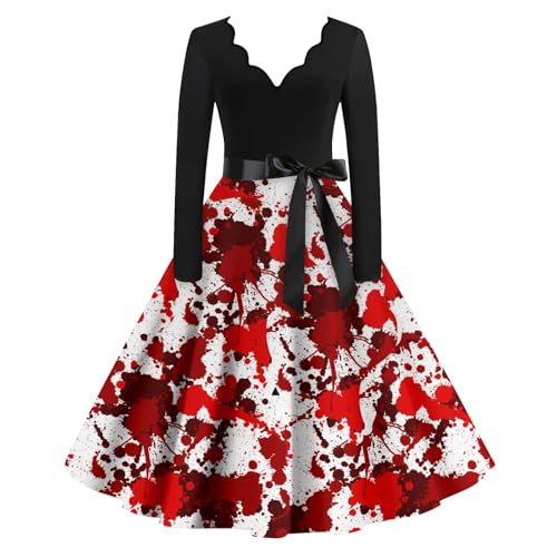 BOLUOBAO Halloween Damen Kleid Gothic Kleidung Cosplay Hepburn Kleider KostüMe Blutiges Horror Leicht Blutigem Bedrucktes von BOLUOBAO