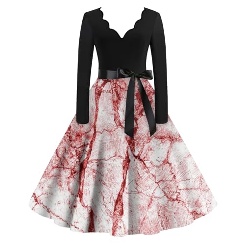BOLUOBAO Halloween Damen Kleid Gothic Kleidung Cosplay Hepburn Kleider KostüMe Blutiges Horror Leicht Blutigem Bedrucktes von BOLUOBAO